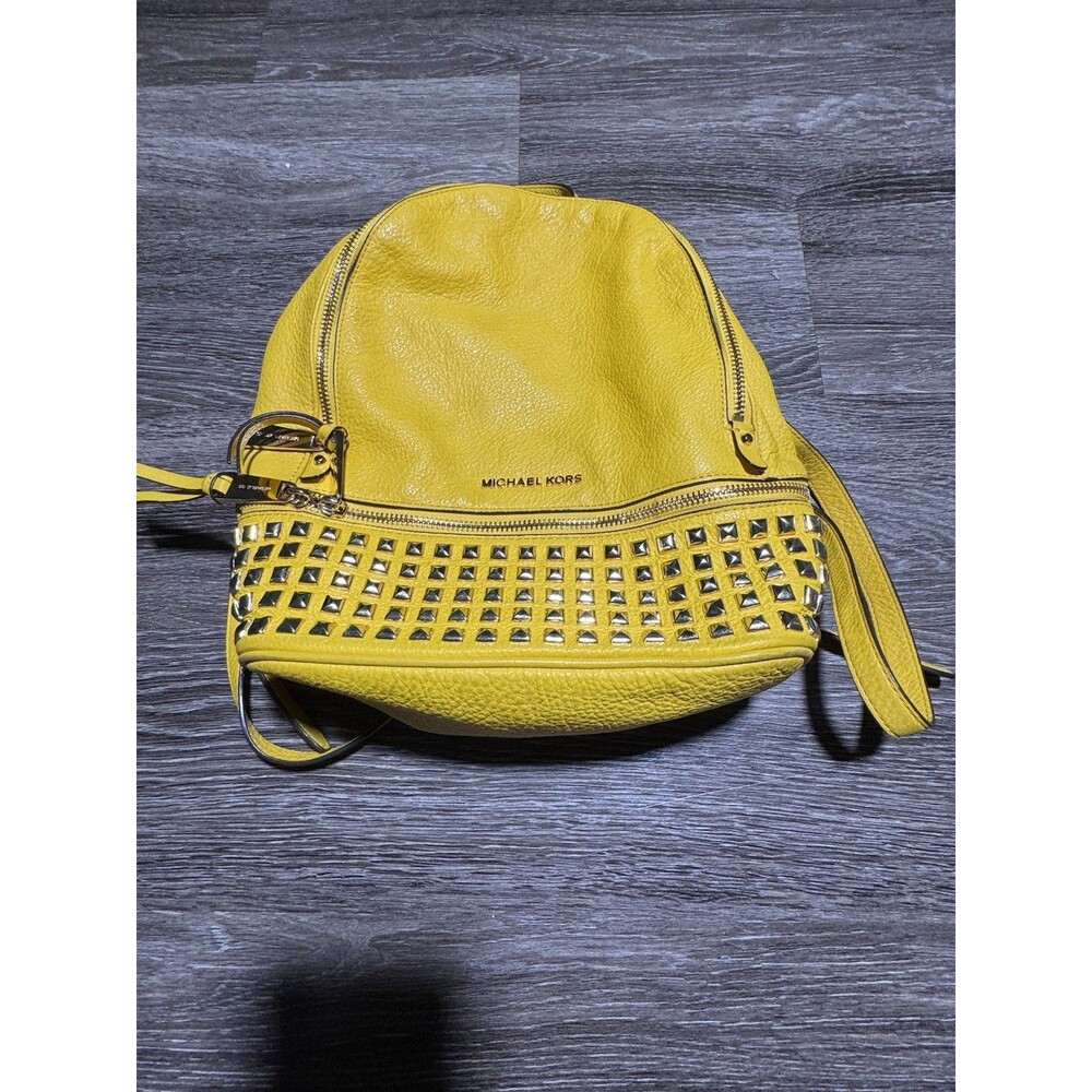 Michael Kors Yellow Gold Studded Leather Rhea Medium  Backpack - Picture 3 of 8
